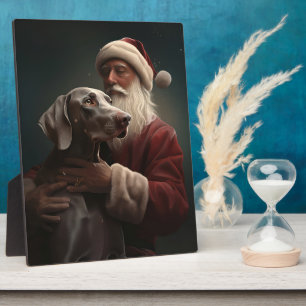 Placa Expositora Weimaraner con Papá Noel Navideño Festivo