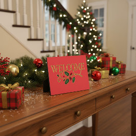 Placa Expositora Welcome holly christmas guest