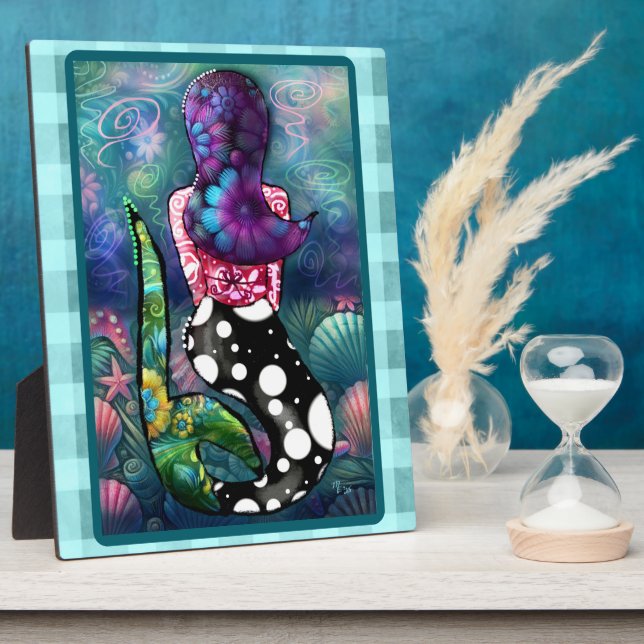 Placa Expositora Whimsical Abstract Mermaid Nautical Teal Seashells (Lado)