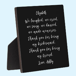Placa Expositora Whimsical Black White Bridesmaid Thank You Poem