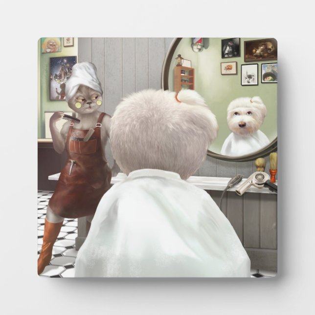 Placa Expositora Whimsical Mascota Barber Shop (Frente)