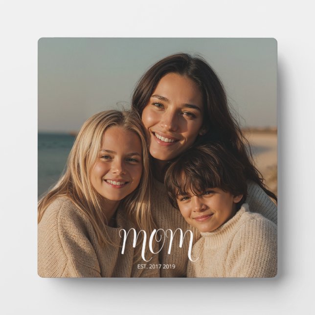 Placa Expositora White Graceful Script Established Mom Photo (Frente)
