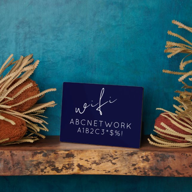 Placa Expositora Wifi Contraseña Rótulo Navy Azul (Lado)