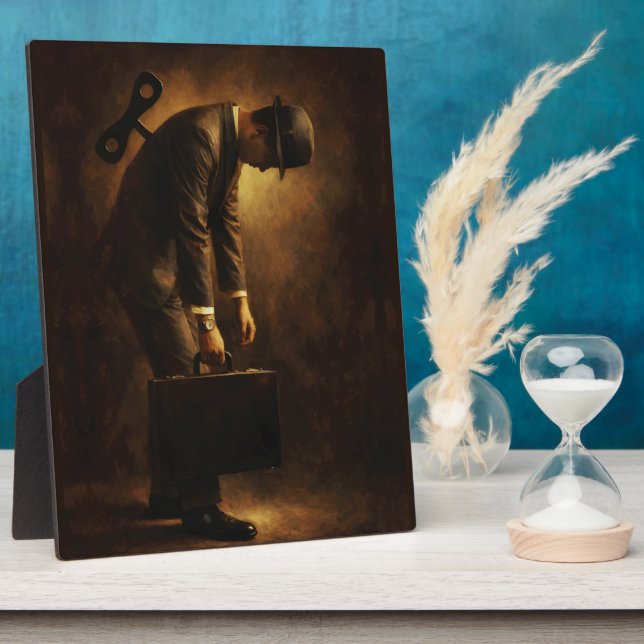 Placa Expositora Wind-Up Office Man Surreal Routine Grind Oil Paint (Lado)