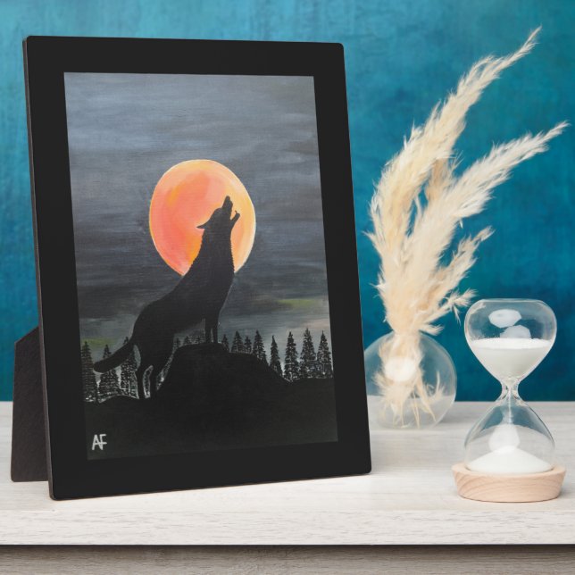 Placa Expositora Wolf Silhouette Painting by Alfred Fox (Lado)
