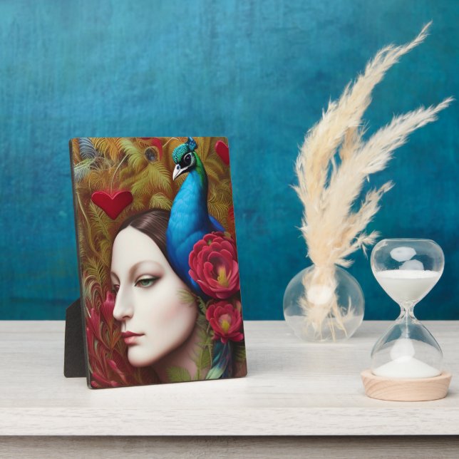 Placa Expositora Woman, Peacock, Red flowers and heart (Lado)