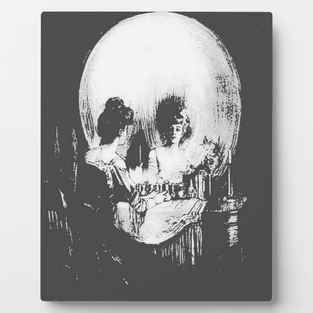 Placa Expositora Woman with Halloween Skull Reflection In Mirror (Frente)
