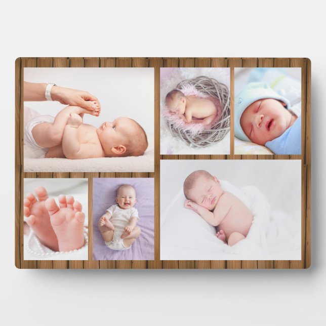 Placa Expositora Wood Frame 6 Photo Collage Grid Newborn Baby  (Frente)