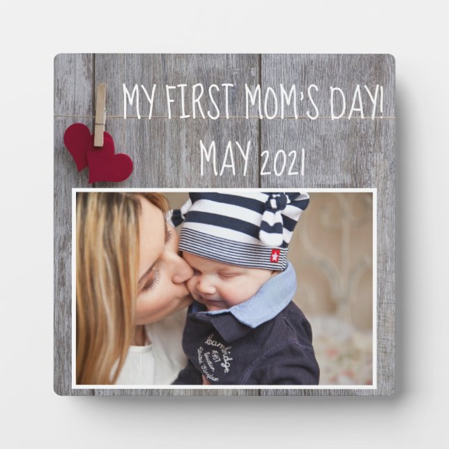 Placa Expositora Wood My First Mom's Day Photo Plaque with Easel (Frente)