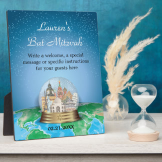 Placa Expositora World Travel Snow Globe Bat Mitzvah