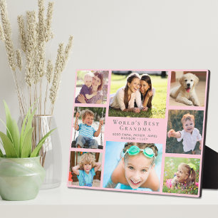 Placa Expositora World's Best Grandma Photo Collage Pink