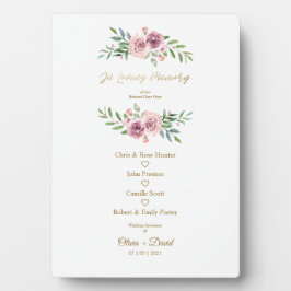 Placa Expositora Wreath Floral Rosa En Tabla Boda De Memoria Amada