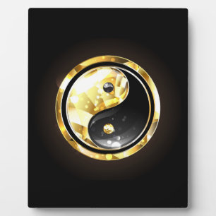 Placa Expositora Yin Yang dorado en negro