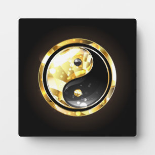 Placa Expositora Yin Yang dorado en negro