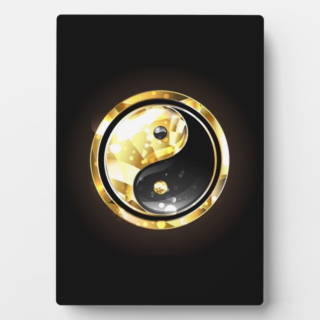 Placa Expositora Yin Yang dorado en negro (Frente)