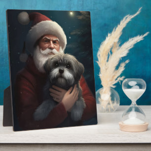 Placa Expositora Yorkipoo con Santa Claus Navideño
