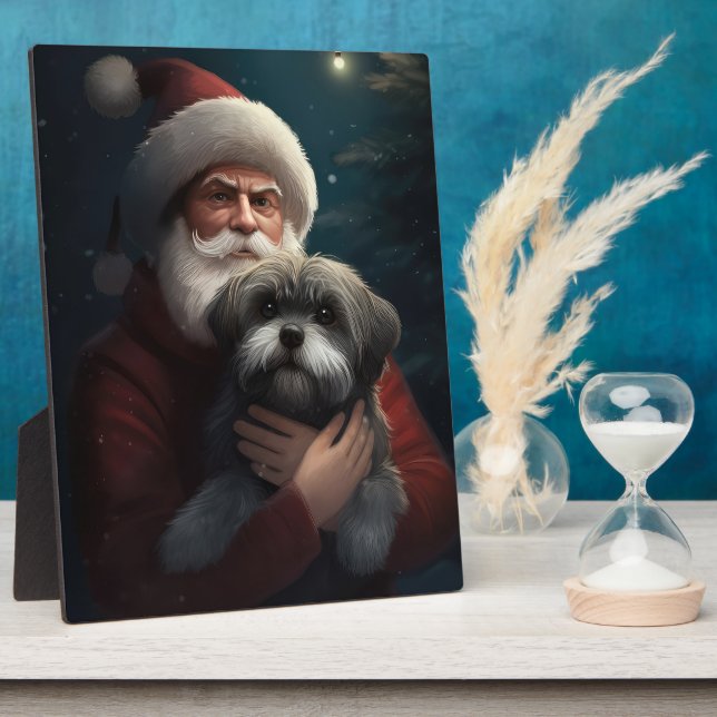 Placa Expositora Yorkipoo con Santa Claus Navideño (Lado)