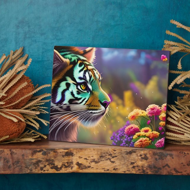 Placa Expositora Young Tiger and Colorful Flowers  (Lado)