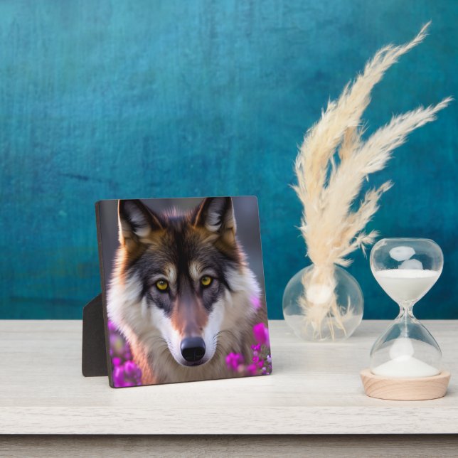 Placa Expositora Young wolf in fuchsia pink flowers (in situ)