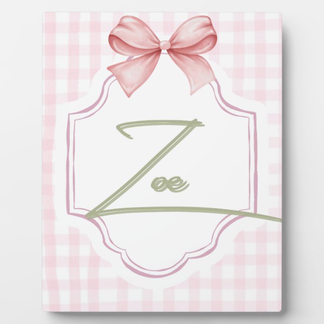 Placa Expositora Zoe Baby Nursery Personalizado Bow&Gingham (Frente)