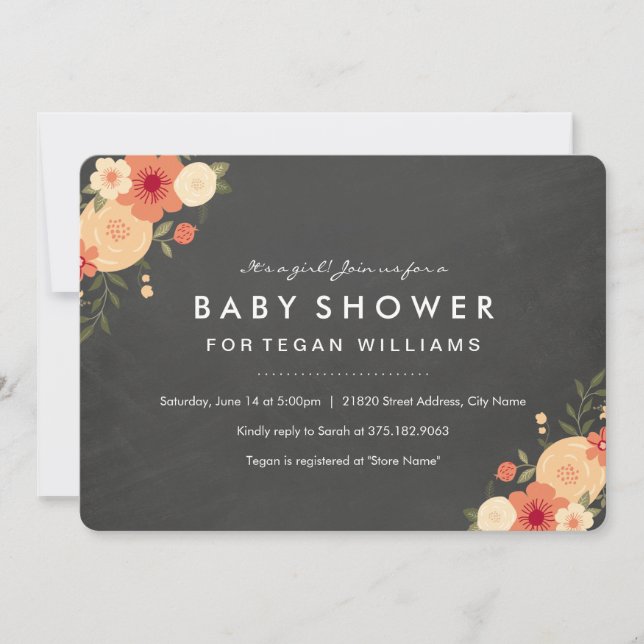 Placa floral | Invitación de Baby Shower (Anverso)