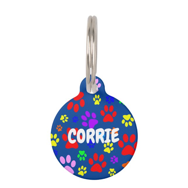 Placa identificativa redonda azul para mascotas co (Anverso)