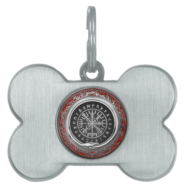 Placa Para Mascotas [300] Compás rúnico mágico de plata de Vegvisir - (Frente)