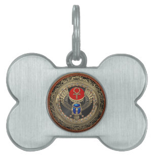 Placa Para Mascotas [400] Sagrado Scarab egipcio alado de oro con Ankh