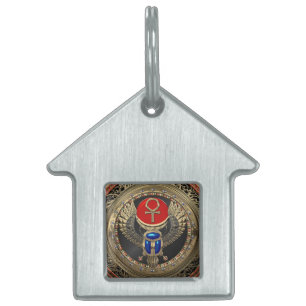 Placa Para Mascotas [400] Sagrado Scarab egipcio alado de oro con Ankh
