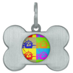 Placa Para Mascotas 4 Color Pop Art Lady Liberty