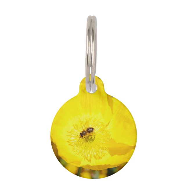 Placa Para Mascotas Abeja Bañada en Amarillo (Anverso)
