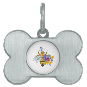 Placa Para Mascotas Abeja de flor con plantas silvestres