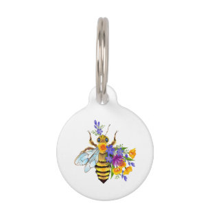 Placa Para Mascotas Abeja de flor con plantas silvestres