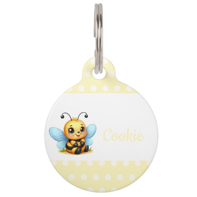 Placa Para Mascotas Abeja linda con Personalizable de puntos de Poka a (Anverso)