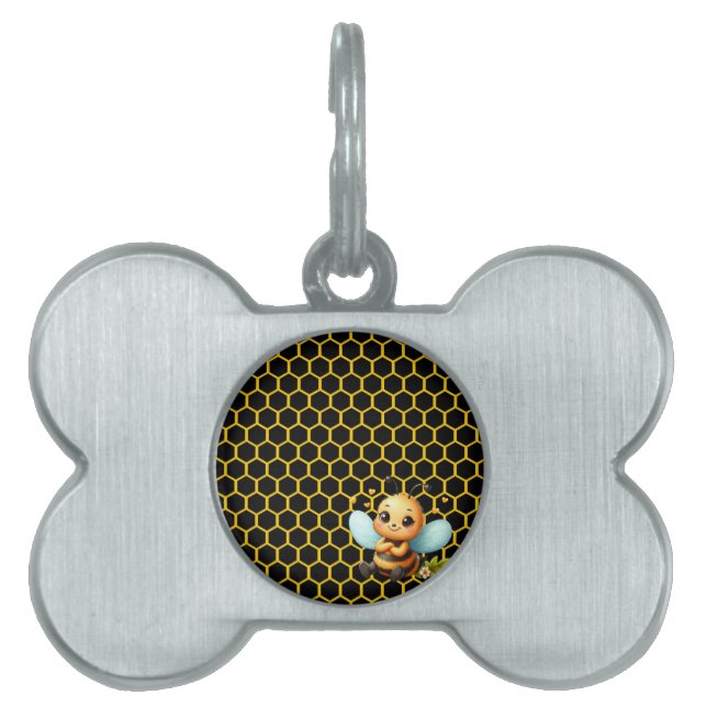 Placa Para Mascotas Abeja pequeña feliz (Frente)