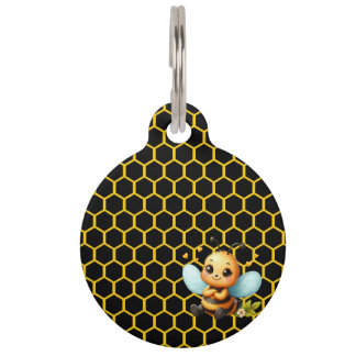 Placa Para Mascotas Abeja pequeña feliz