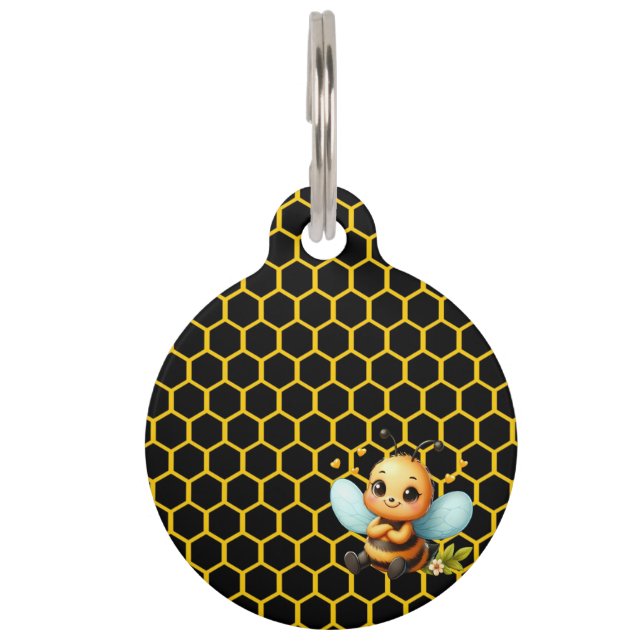 Placa Para Mascotas Abeja pequeña feliz (Anverso)