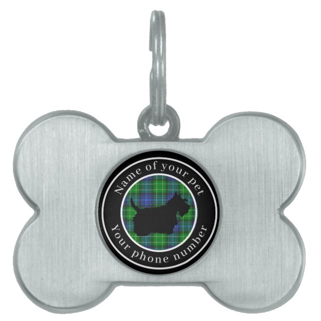 Placa Para Mascotas Abercrombie Tartan Scottie Dog Personalizado (Frente)