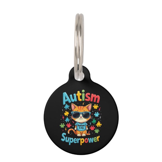 Placa Para Mascotas Abrazar el autismo del amante del gato es mi super (Anverso)