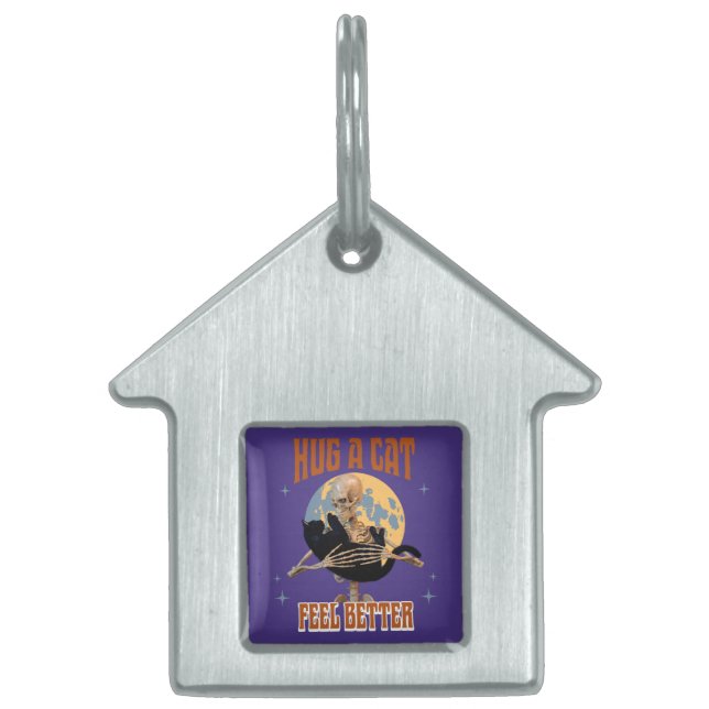 Placa Para Mascotas Abrazarse de gato, sentirse mejor esqueleto abraza (Frente)