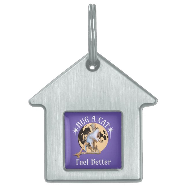 Placa Para Mascotas Abrazarse de gato, sentirse mejor esqueleto abraza (Frente)