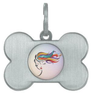 Placa Para Mascotas Abstracta mujer con colorido arte en el pelo