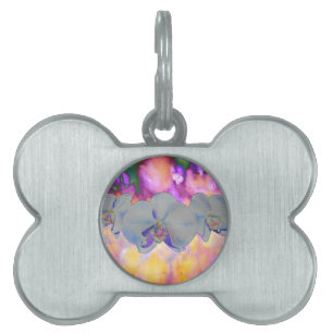 Placa Para Mascotas Abstracto acuarela orquídeas florales tropicales