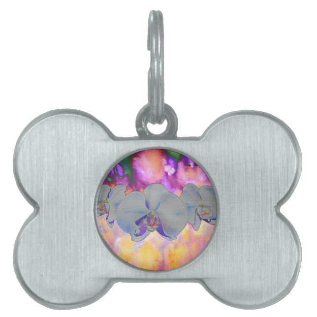 Placa Para Mascotas Abstracto acuarela orquídeas florales tropicales (Frente)