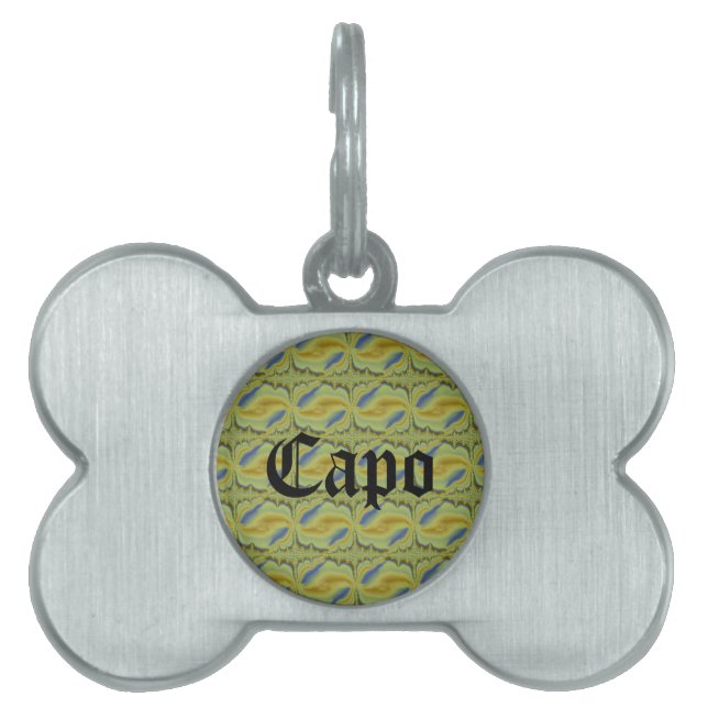 Placa Para Mascotas abstracto amarillo en retroestilo (Frente)
