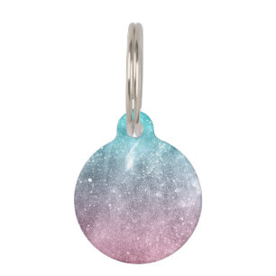 Placa Para Mascotas abstracto de galaxia acuática azul rosa oscura