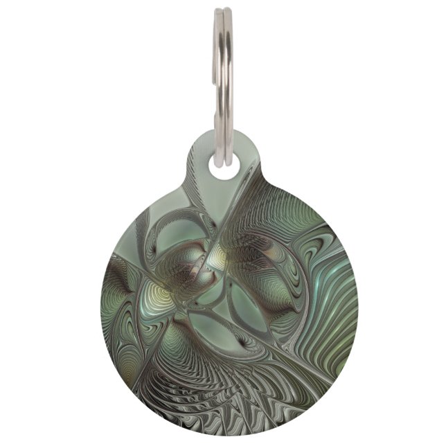 Placa Para Mascotas Abstracto Olive Sage Green Grey Fractal Art Fantas (Anverso)