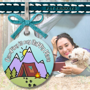 Placa Para Mascotas Acampar es mi lugar feliz Etiqueta para mascota de