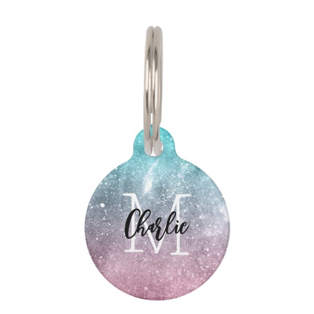 Placa Para Mascotas Aceite azul Pink (galaxia de mar rosa) abstracto M (Anverso)