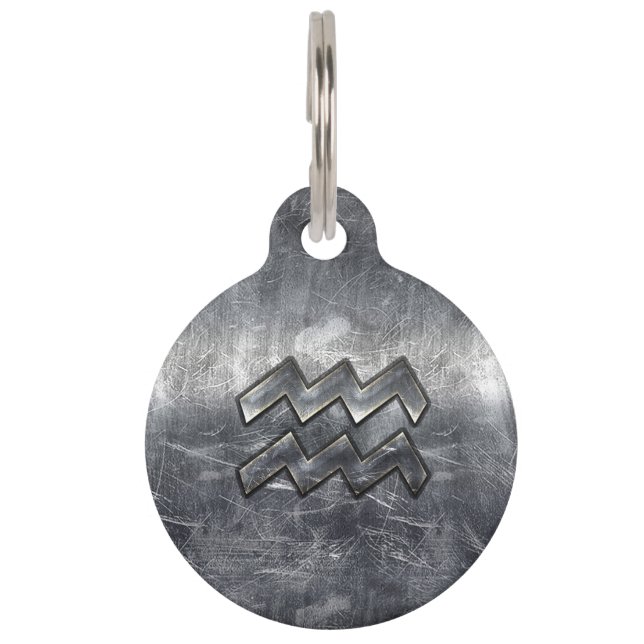 Placa Para Mascotas Acero de plata industrial Aquarius Zodiac (Anverso)